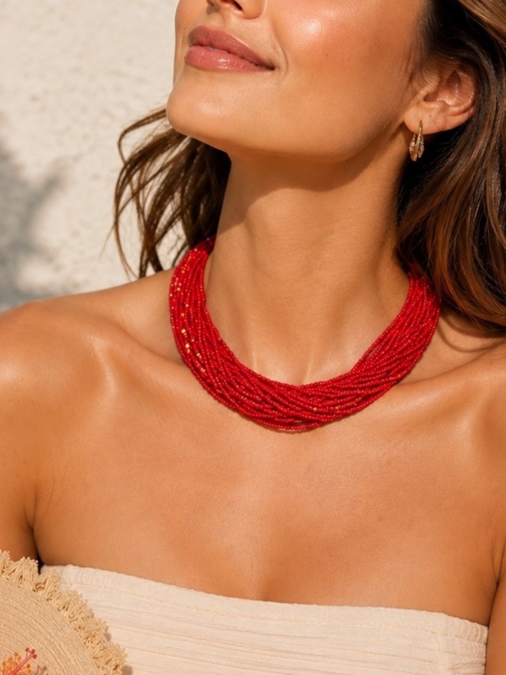 Red Scarlet Multi-Strand Beaded Necklace